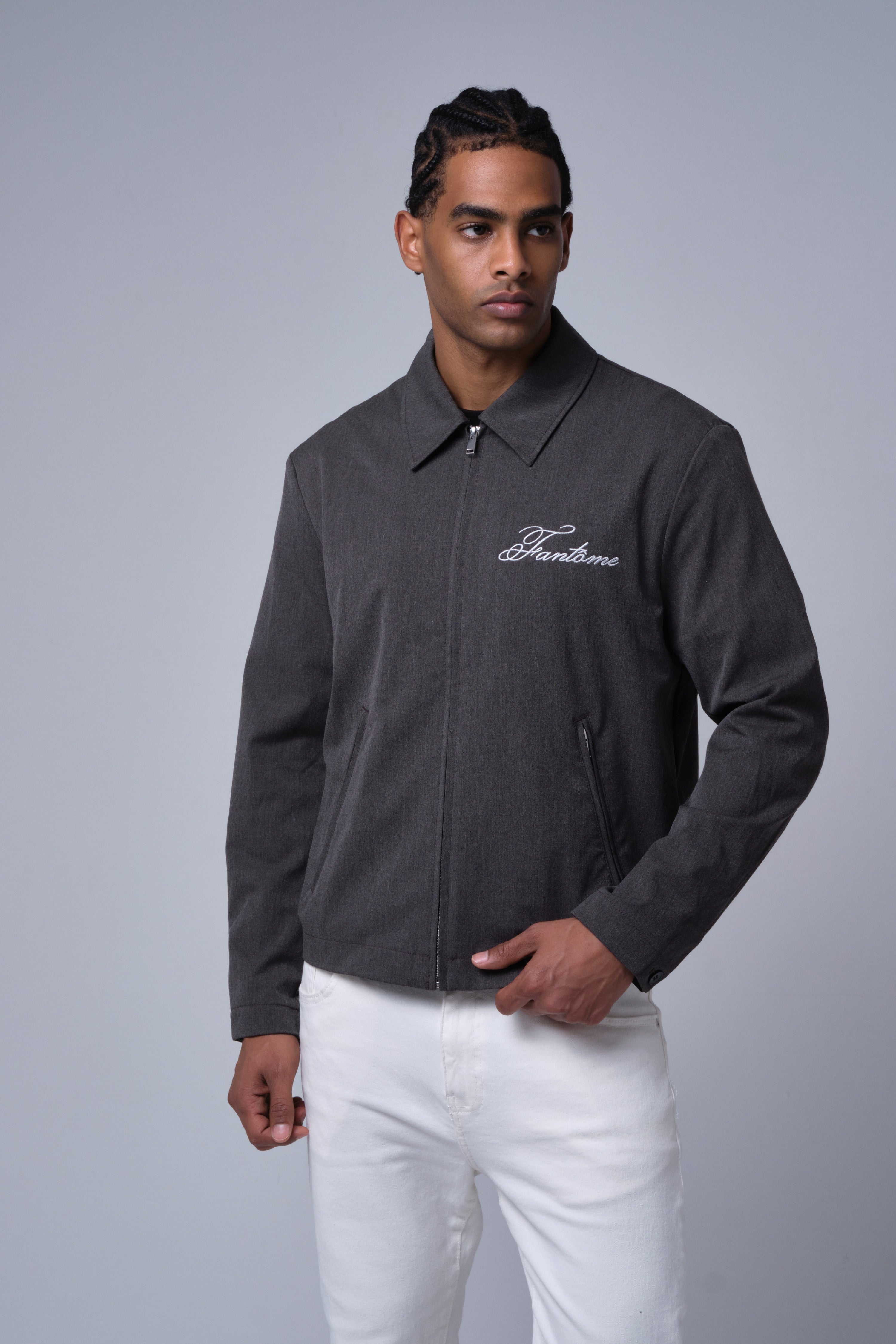 Grafietkleurige jas met rits